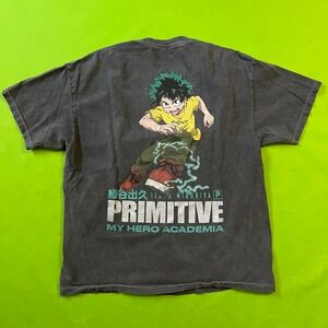 Large Primitive My Hero Academia Izuku Midoriya T-Shirt Anime Manga Graphic Grey